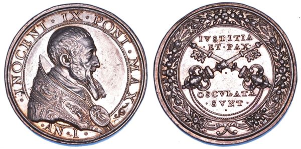 STATO PONTIFICIO. INNOCENZO IX (Giovanni Antonio Facchinetti de Nuce), 3 novembre - 30 dicembre 1591. Medaglia in argento 1591/A. I. Elezione al pontificato.