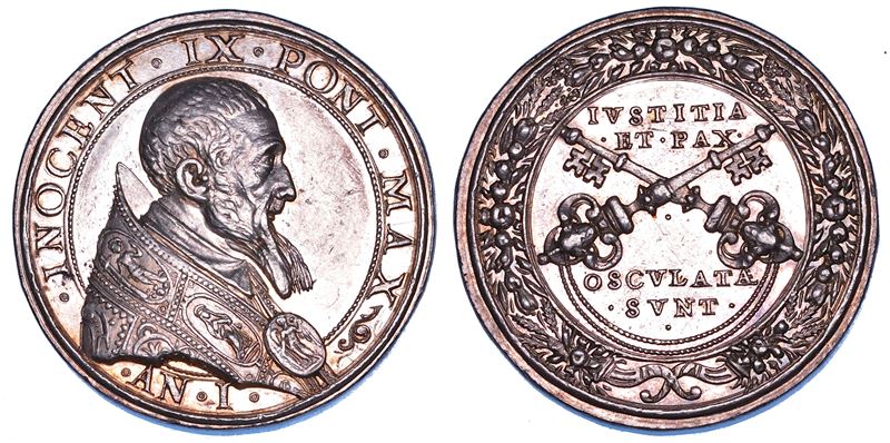 STATO PONTIFICIO. INNOCENZO IX (Giovanni Antonio Facchinetti de Nuce), 3 novembre - 30 dicembre 1591. Medaglia in argento 1591/A. I. Elezione al pontificato.  - Auction Numismatics - Cambi Casa d'Aste