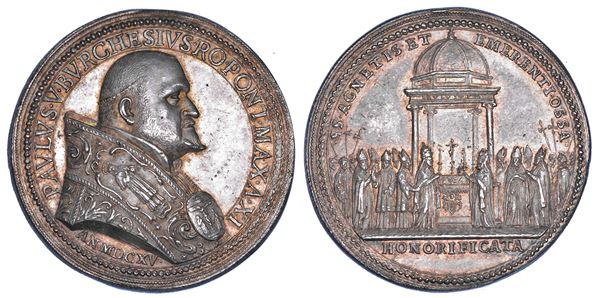 STATO PONTIFICIO. PAOLO V (Camillo Borghese), 1605-1621. Medaglia annuale in argento  1615/A. XI. Tumulazione delle ossa di Sant’Agnese e Sant’Emerenziana.
