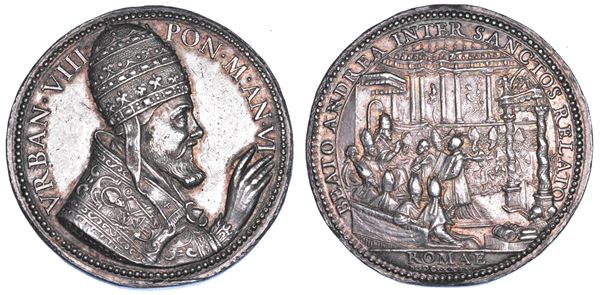 STATO PONTIFICIO. URBANO VIII (Maffeo Barberini), 1623-1644. Medaglia annuale in argento 1629/A. VI. Canonizzazione di Andrea Corsini.