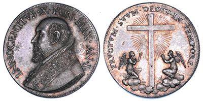 Innocenzo X (Giovanni Battista Pamphilj), Medaglia in argento A. I (1644), Elezione al pontificat...