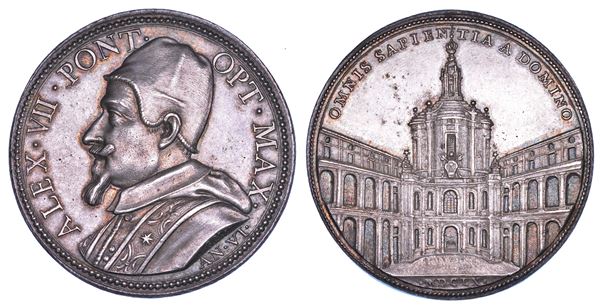 STATO PONTIFICIO. ALESSANDRO VII (Fabio Chigi), 1655-1667. Medaglia annuale in argento 1660/A. VI. Consacrazione della chiesa di Sant’Ivo alla Sapienza.