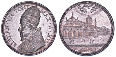 STATO PONTIFICIO, Medaglia annuale in argento di Alessandro VII (Fabio Chigi), 1666