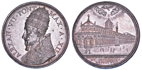 STATO PONTIFICIO. ALESSANDRO VII (Fabio Chigi), 1655-1667. Medaglia annuale in argento 1666/A. XII. Nuova Ala dell'Ospedale Santo Spirito in Sassia a Roma.