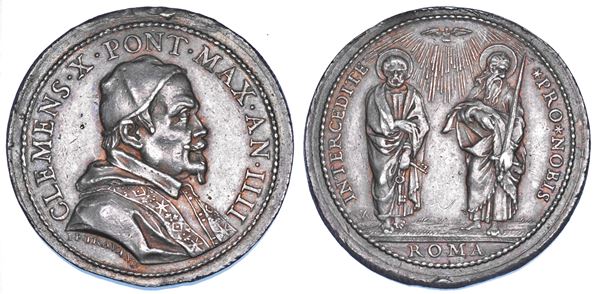 STATO PONTIFICIO. CLEMENTE X (Emilio Altieri), 1670-1676. Medaglia annuale in argento 1673/A. IV. Vittoria sull'esercito turco in Polonia.