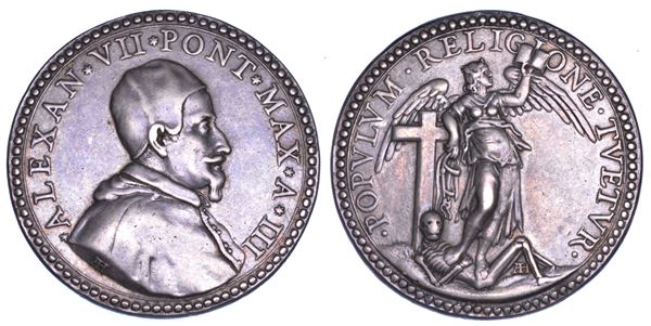 STATO PONTIFICIO. ALESSANDRO VII (Fabio Chigi), 1655-1667. Medaglia in argento A. III (1657). Fine della peste a Roma.