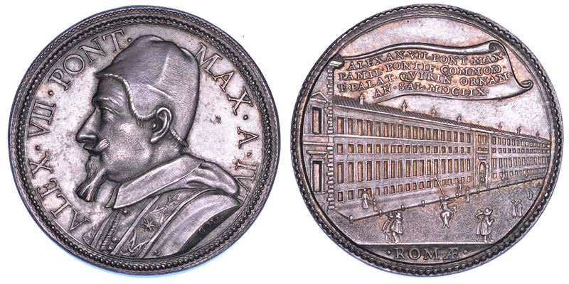 STATO PONTIFICIO. ALESSANDRO VII (Fabio Chigi), 1655-1667. Medaglia annuale in argento 1659/A. IV. Costruzione del Palazzo del Quirinale.  - Auction Numismatics - Cambi Casa d'Aste
