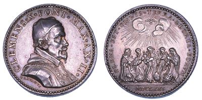 Clemente X, Medaglia annuale in argento 1671, Canonizzazione di cinque nuovi Santi