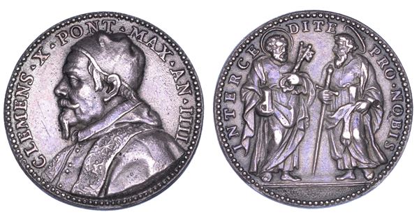 STATO PONTIFICIO. CLEMENTE X (Emilio Altieri), 1670-1676. Medaglia annuale in argento 1673/A. IV. Vittoria sull'esercito turco in Polonia.