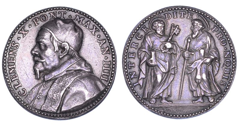 STATO PONTIFICIO. CLEMENTE X (Emilio Altieri), 1670-1676. Medaglia annuale in argento 1673/A. IV. Vittoria sull'esercito turco in Polonia.  - Auction Numismatics - Cambi Casa d'Aste