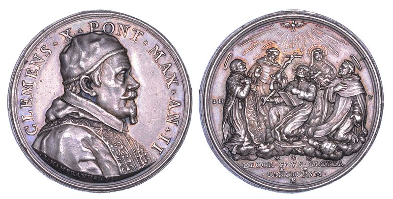 STATO PONTIFICIO. CLEMENTE X (Emilio Altieri), 1670-1676. Medaglia in argento 1671/A. II. Canonizzazione di cinque Santi.  - Auction Numismatics - Cambi Casa d'Aste