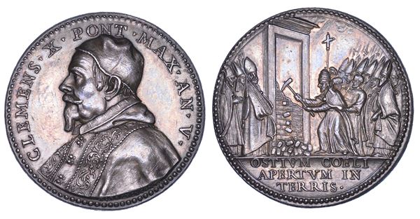 STATO PONTIFICIO. CLEMENTE X (Emilio Altieri), 1670-1676. Medaglia in argento A. V (1674). Apertura della Porta Santa.