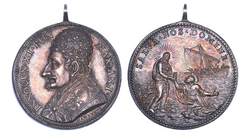 STATO PONTIFICIO. INNOCENZO XI (Benedetto Odescalchi), 1676-1689. Medaglia annuale  in argento A. I (1677). Elezione al Pontificato.  - Auction Numismatics - Cambi Casa d'Aste