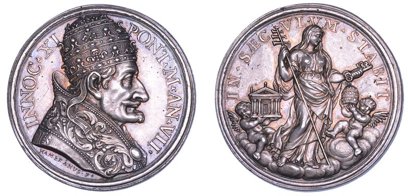STATO PONTIFICIO. INNOCENZO XI (Benedetto Odescalchi), 1676-1689. Medaglia annuale in argento A. VII (1683). Acuirsi dei contrasti tra la Chiesa di Roma e quella di Francia.  - Auction Numismatics - Cambi Casa d'Aste