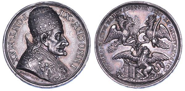 STATO PONTIFICIO. INNOCENZO XI (Benedetto Odescalchi), 1676-1689. Medaglia in argento 1687. Incitamento agli alleati a proseguire la guerra contro i turchi.