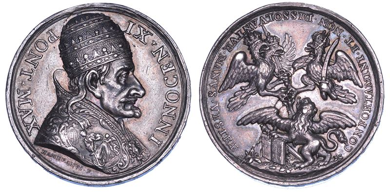 STATO PONTIFICIO. INNOCENZO XI (Benedetto Odescalchi), 1676-1689. Medaglia in argento 1687. Incitamento agli alleati a proseguire la guerra contro i turchi.  - Asta Numismatica - Cambi Casa d'Aste