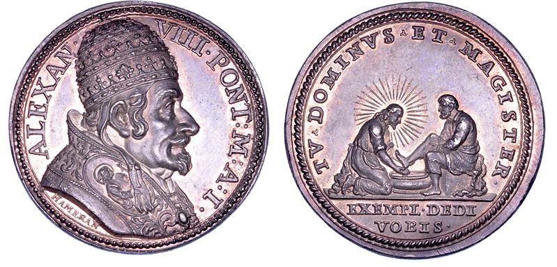 STATO PONTIFICIO. ALESSANDRO VIII (Pietro Ottoboni), 1689-1691. Medaglia in argento A. I (1690). Lavanda dei piedi del giovedì Santo.  - Asta Numismatica - Cambi Casa d'Aste