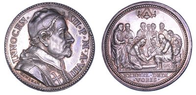 INNOCENZO XII, Medaglia in argento A. VIII (1699) con Lavanda dei piedi del giovedì santo