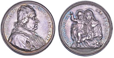 CLEMENTE XI (Giovanni Francesco Albani), Medaglia annuale in argento 1717/A. XVII, Vittorie della...