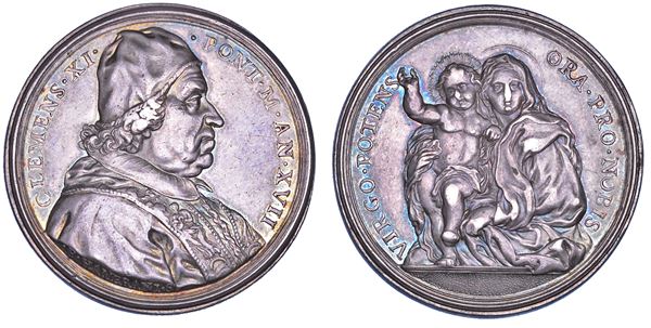 STATO PONTIFICIO. CLEMENTE XI (Giovanni Francesco Albani), 1700-1721. Medaglia annuale in argento 1717/A. XVII. Importanti vittorie conseguite dalla Lega contro i Turchi.