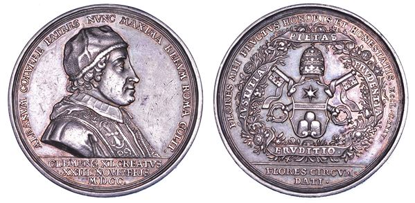 STATO PONTIFICIO. CLEMENTE XI (Giovanni Francesco Albani), 1700-1721. Medaglia in argento 1700 (A. I). Elezione al pontificato.