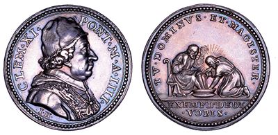 Clemente XI (Giovanni Francesco Albani), Medaglia in argento A. IV (1704) - Lavanda dei piedi del...