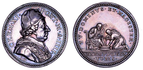 STATO PONTIFICIO. CLEMENTE XI (Giovanni Francesco Albani), 1700-1721. Medaglia in argento A. IV (1704). Lavanda dei piedi del giovedì Santo.