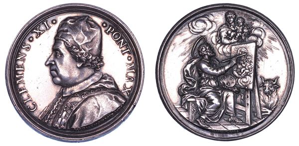 STATO PONTIFICIO. CLEMENTE XI (Giovanni Francesco Albani), 1700-1721. Medaglia in argento s.d. Premio dell'Accademia di San Luca.