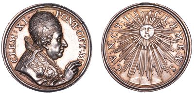 Clemente XI (Giovanni Francesco Albani), Medaglia in argento, Elezione al Pontificato (1700-1721)