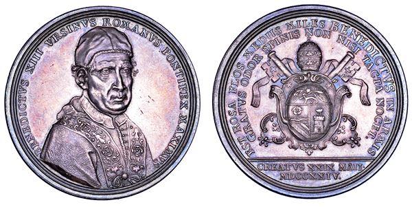 STATO PONTIFICIO. BENEDETTO XIII (Pier Francesco Vincenzo Maria Orsini), 1724-1730 Medaglia in argento 1724. (A. I). Elezione al pontificato.