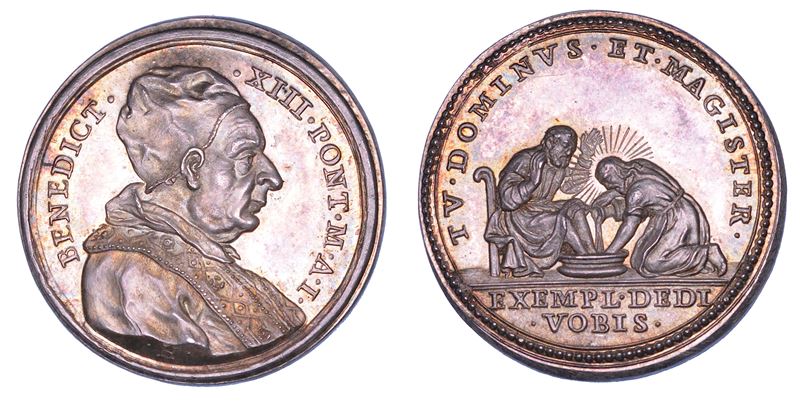 STATO PONTIFICIO. BENEDETTO XIII (Pier Francesco Vincenzo Maria Orsini), 1724-1730 Medaglia in argento (1725/A. II). Lavanda dei piedi del Giovedì Santo.  - Asta Numismatica - Cambi Casa d'Aste