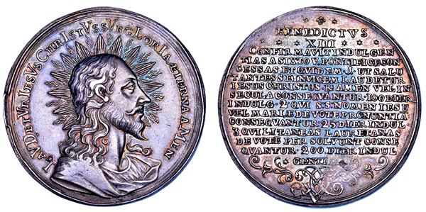 STATO PONTIFICIO. BENEDETTO XIII (Pier Francesco Vincenzo Maria Orsini), 1724-1730 Medaglia in argento 1728. Indulgenza Pontificia.