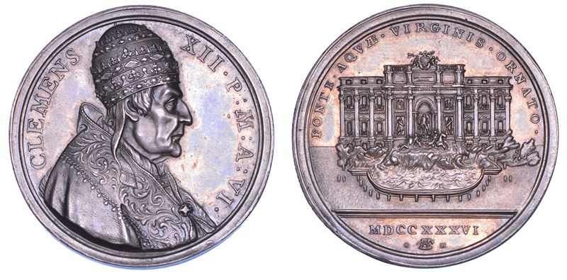 STATO PONTIFICIO. CLEMENTE XII (Lorenzo Corsini), 1730-1740. Medaglia annuale in argento 1736/A. VI. La Fontana di Trevi.  - Asta Numismatica - Cambi Casa d'Aste