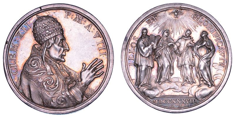 STATO PONTIFICIO. CLEMENTE XII (Lorenzo Corsini), 1730-1740. Medaglia annuale in argento 1738/A. VIII. Canonizzazioni del 1737.  - Auction Numismatics - Cambi Casa d'Aste
