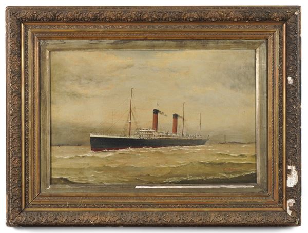 Pittore del XIX-XX secolo Piroscafo in navigazione