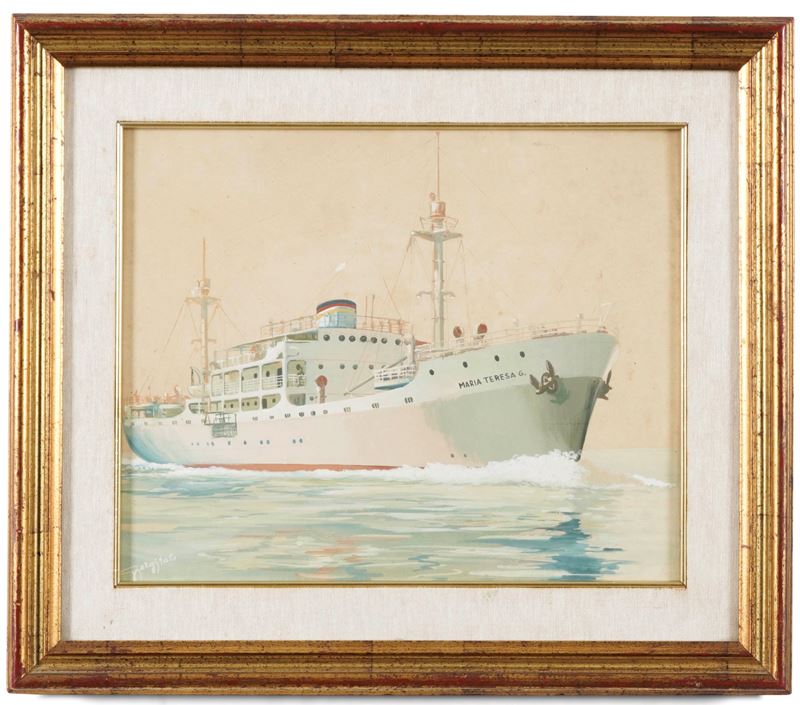Italo Giorgi (XX secolo) La nave Maria Teresa in navigazione  - gouache - Auction Scientific Instruments and Maritime Art - Cambi Casa d'Aste
