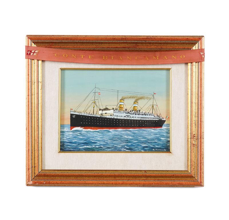 A.M. Canepa Piroscafo in navigazione  - olio su cartone - Asta Strumenti Scientifici e Arte Marinara - Cambi Casa d'Aste