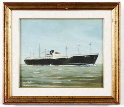 Italo Giorgi, Ritratto del piroscafo Fernfield in navigazione, olio su tela