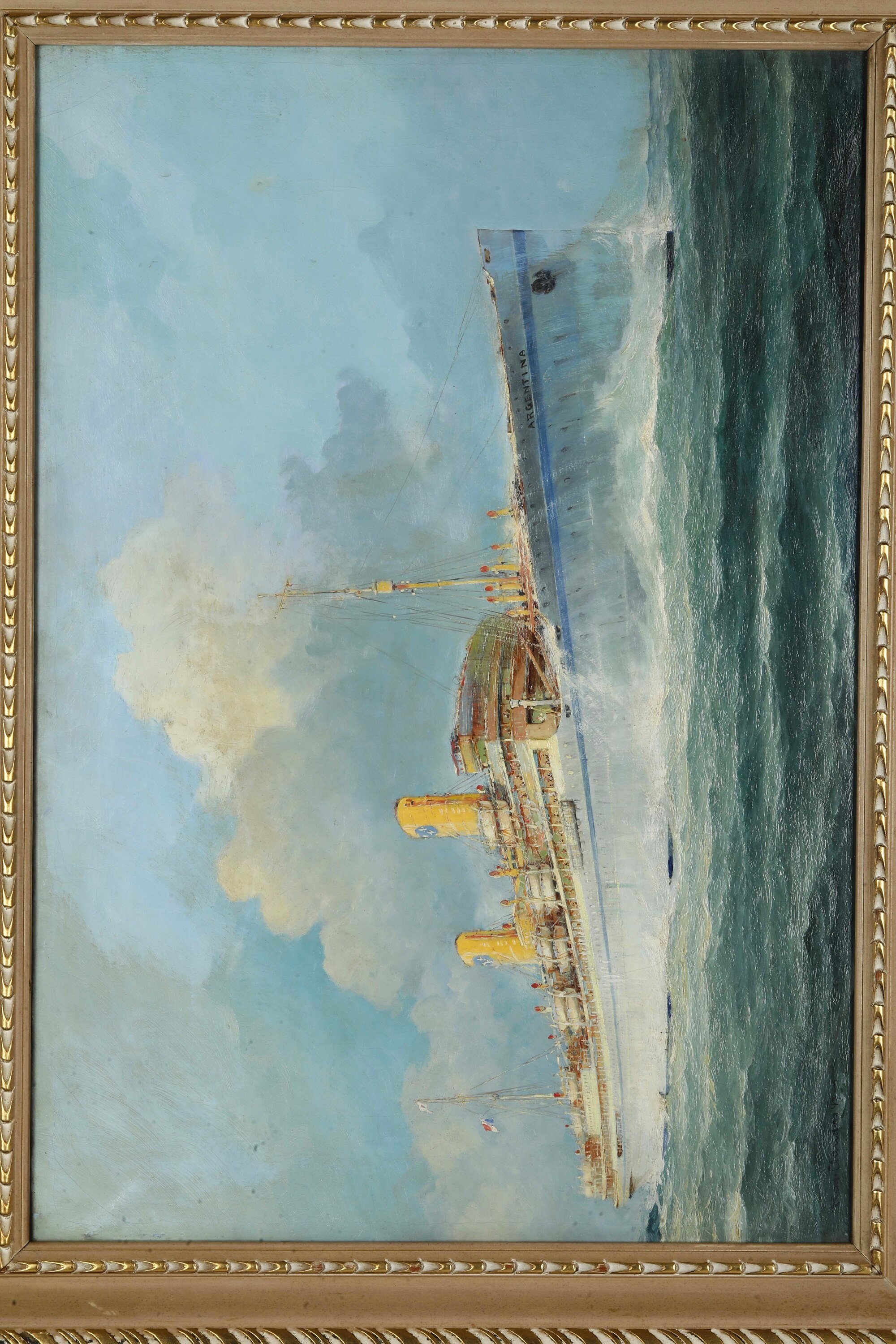 Rudolf Claudus - Ritratto del Piroscafo Argentina in navigazione, olio su tela