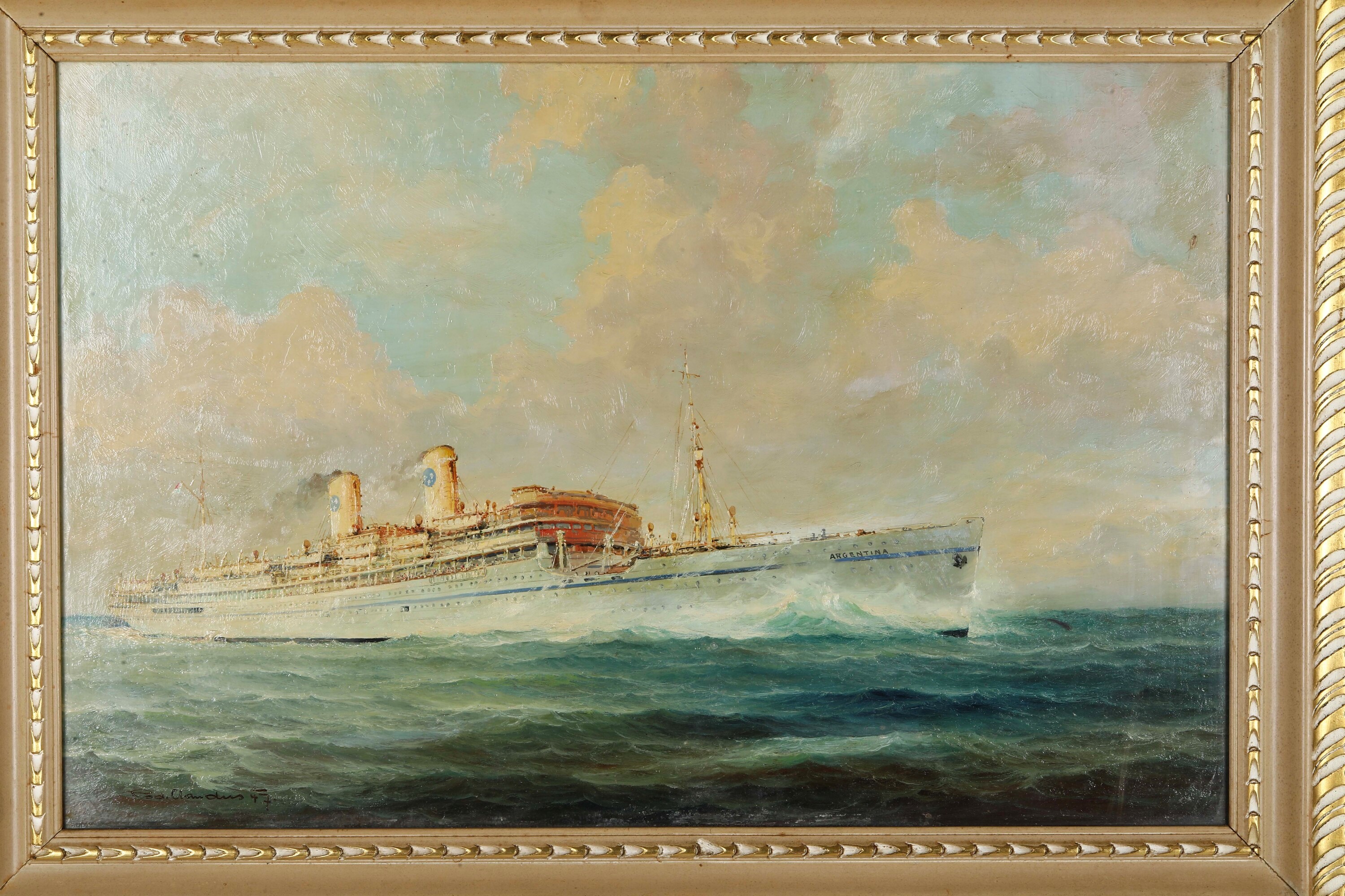 Rudolf Claudus - Ritratto del Piroscafo Argentina in navigazione, olio su tela