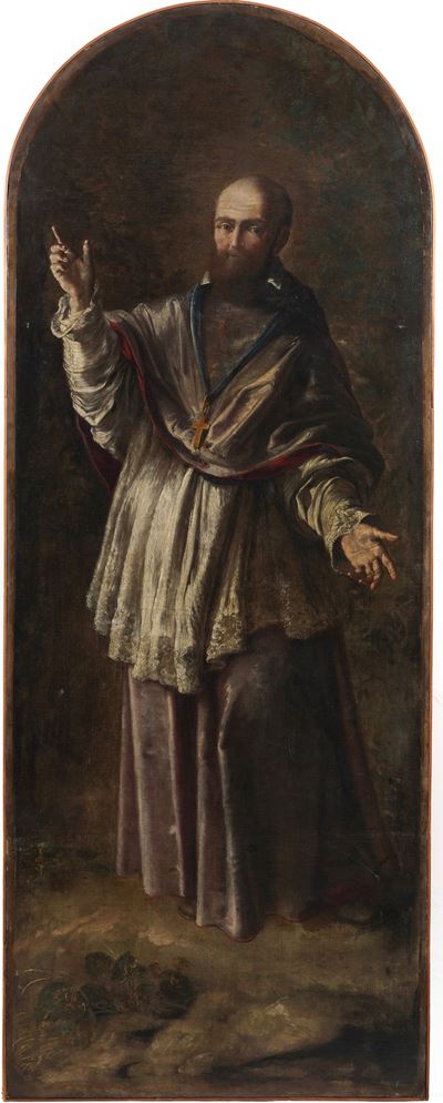 Scuola del XVII secolo, San Francesco di Sales, olio su tela centinata