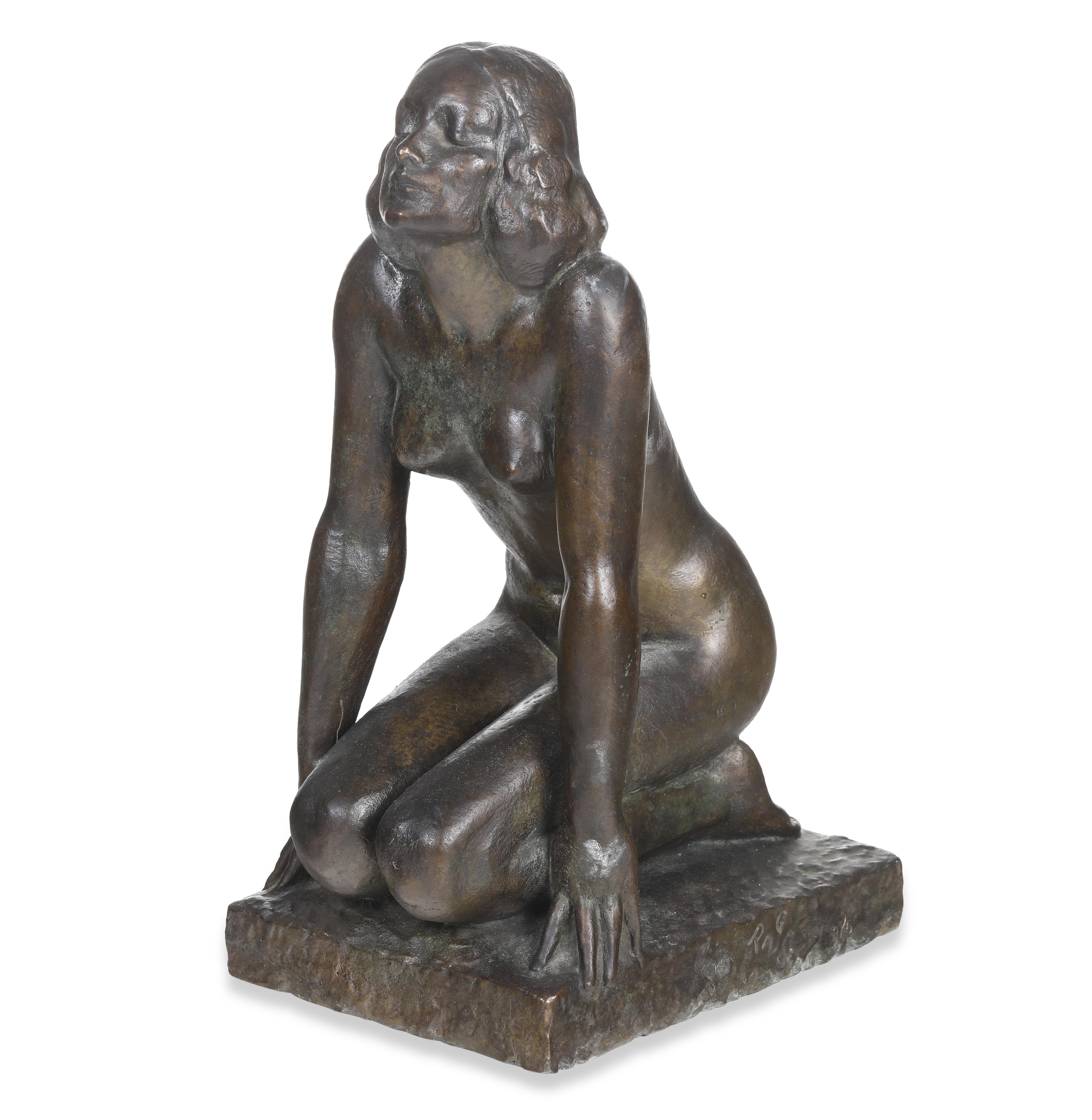 Giovanni Riva - Nudo femminile inginocchiato, bronzo fuso e patinato