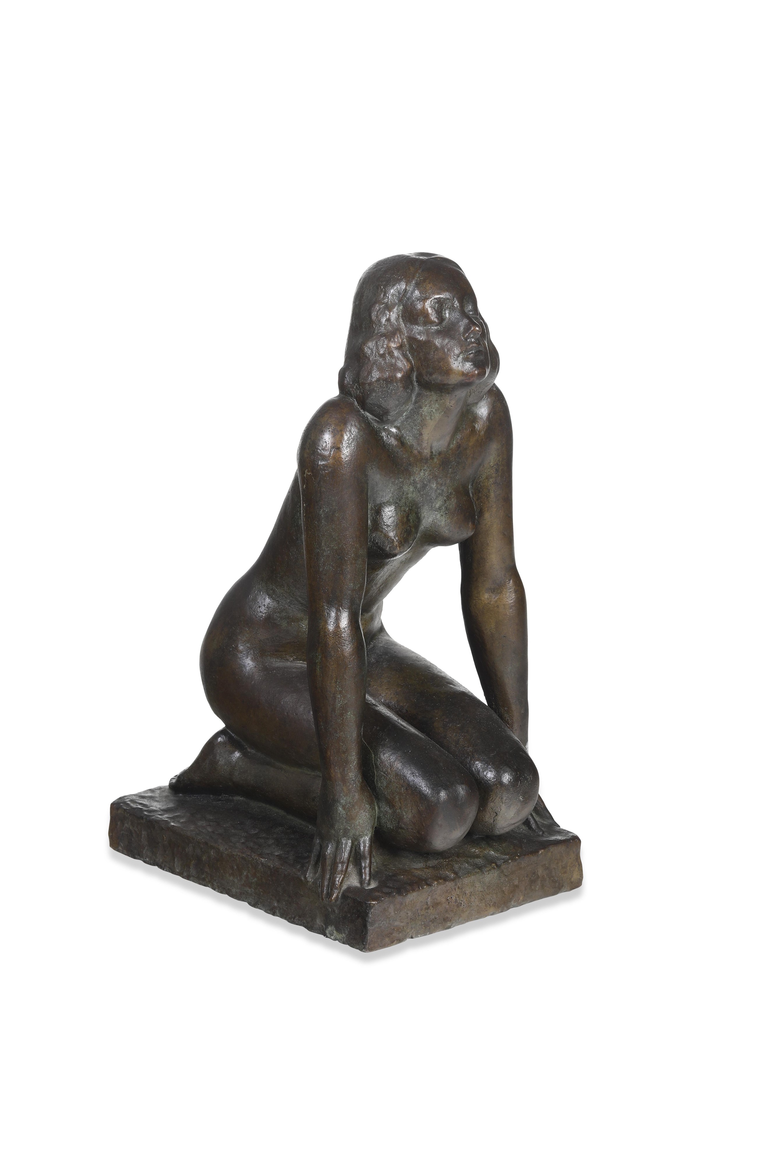 Giovanni Riva - Nudo femminile inginocchiato, bronzo fuso e patinato