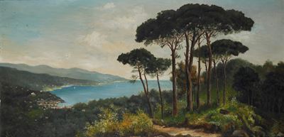Dipinto raffigurante paesaggio ligure, olio su tela, XIX-XX secolo