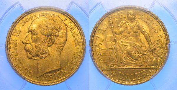 INDIE OCCIDENTALI DANESI. CHRISTIAN IX, 1863-1906. 4 Daler/20 Francs 1904.