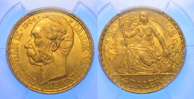 INDIE OCCIDENTALI DANESI. CHRISTIAN IX, 1863-1906. 4 Daler/20 Francs 1904.  - Auction Numismatics - Cambi Casa d'Aste