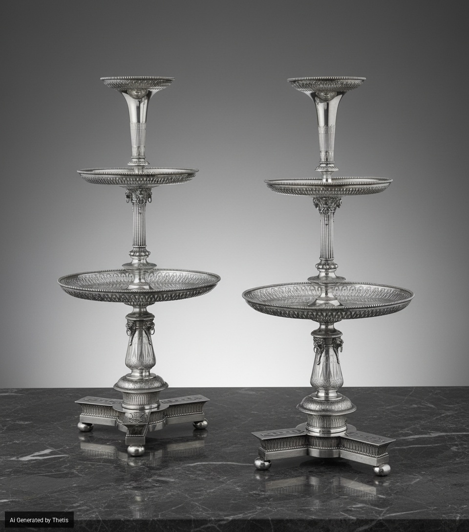 Coppia di Alzate Centrotavola. Birmingham 1865, Marchio Dell’argentiere G & W (non Identificato)