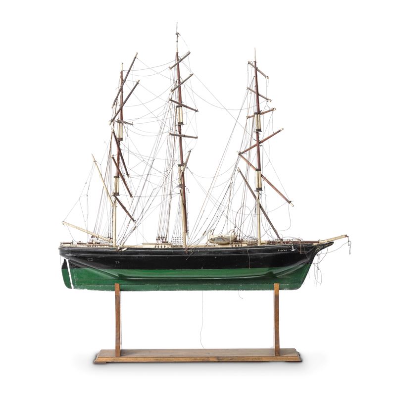 Modello in legno di clipper a tre alberi. XIX secolo  - Asta Strumenti Scientifici e Arte Marinara - Cambi Casa d'Aste