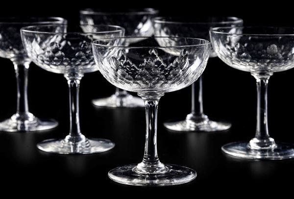 Sei coppe da champagne “Richelieu” Francia, Manifattura Baccarat, primi del XX secolo 