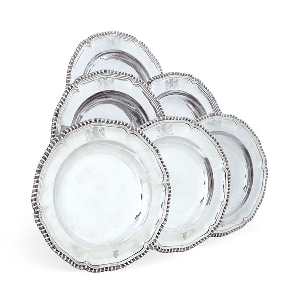 Sei piatti fondi. Londra, 1810. Argentiere Paul Storr